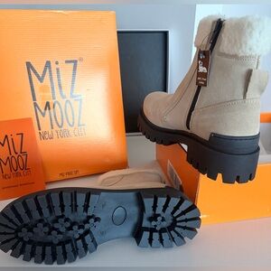Miz Mooz Hessy Suede Wool-Lined Cream Ankle Boots with Black Soles- NWT